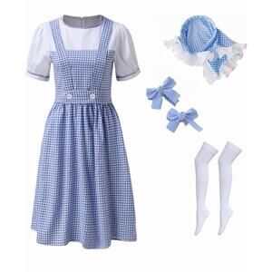 Women's Blue Gingham Costume, Storybook Character Dress Set for Halloween XS